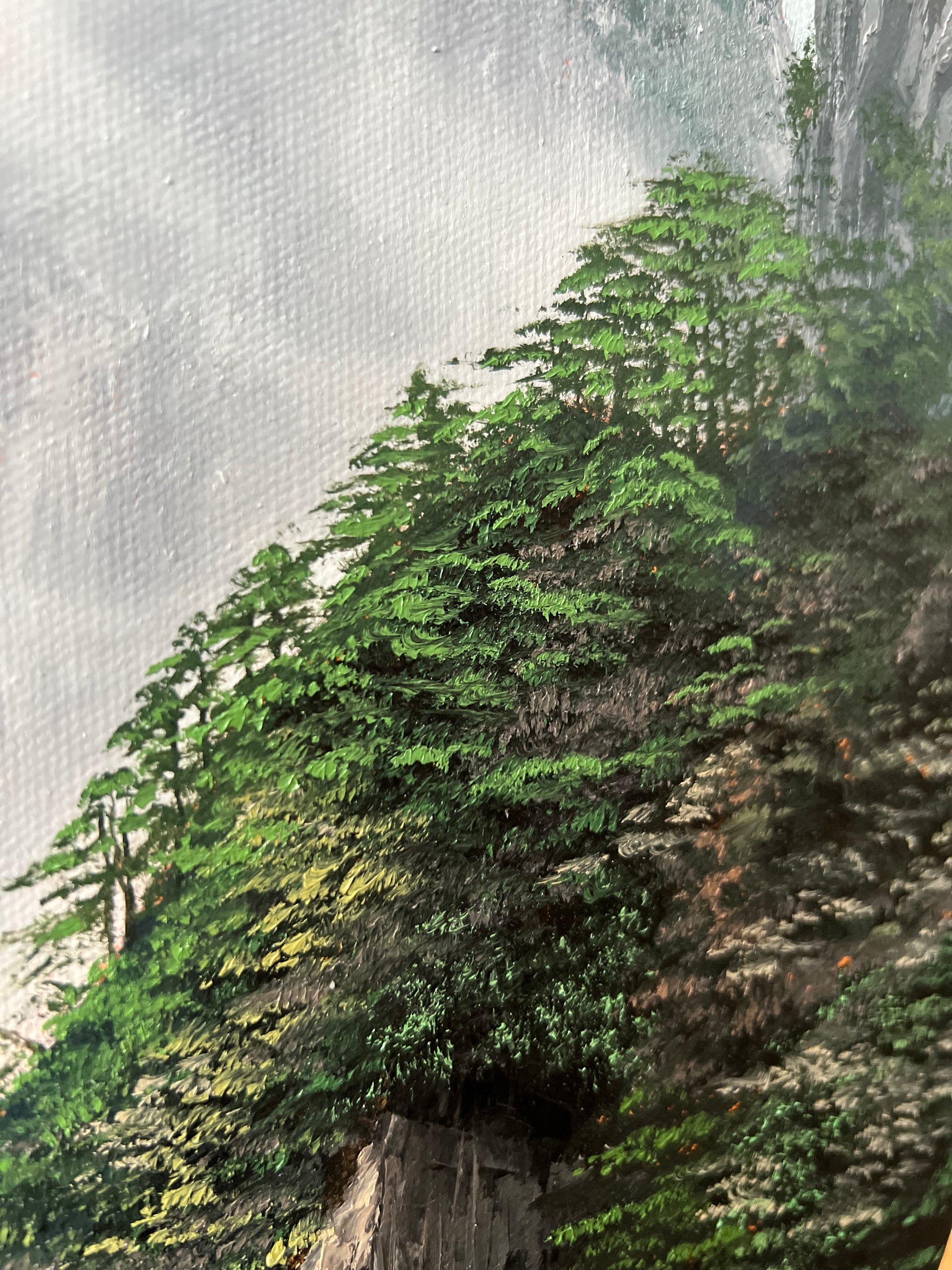 Morning Glaze" 12 x 16"- Misty Mountain Oil Painting- China