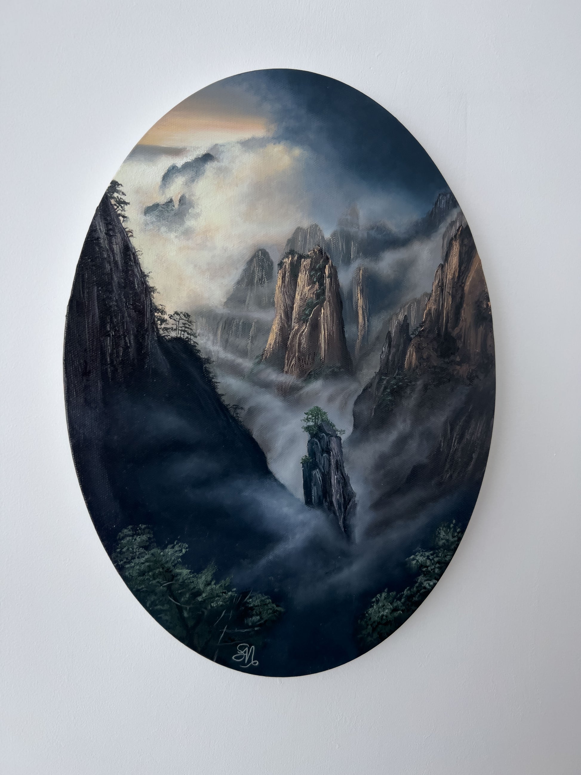 Misty Thoughts "12 x 16"- Misty Mountain Oil Painting- China