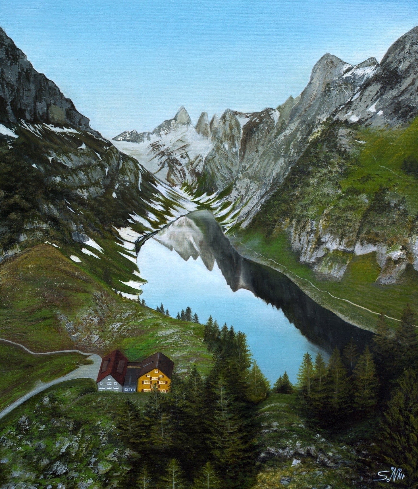 "Swiss Alps"- Mountainous Landscape Painting Canvas Art Print