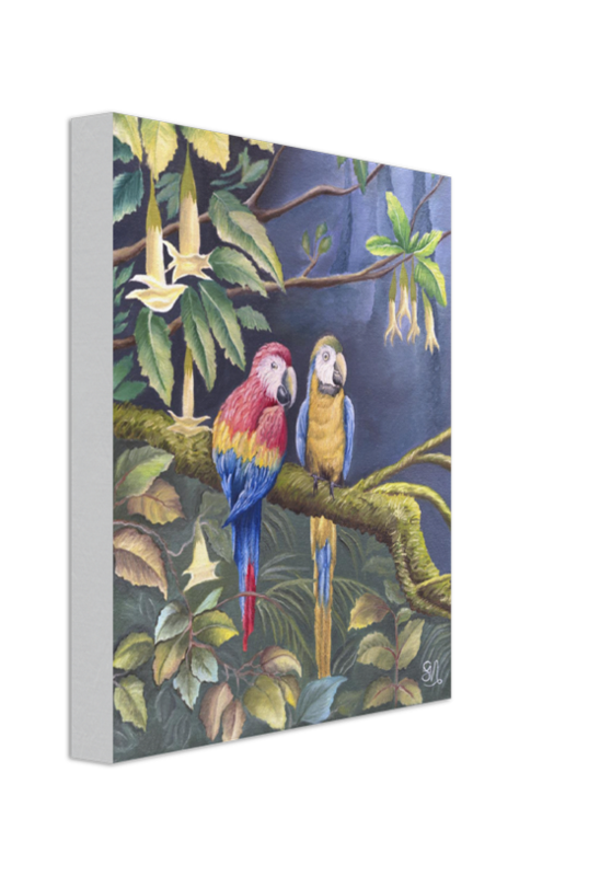 "Tropical Parrots" - Wildlife Painting Canvas Art Print