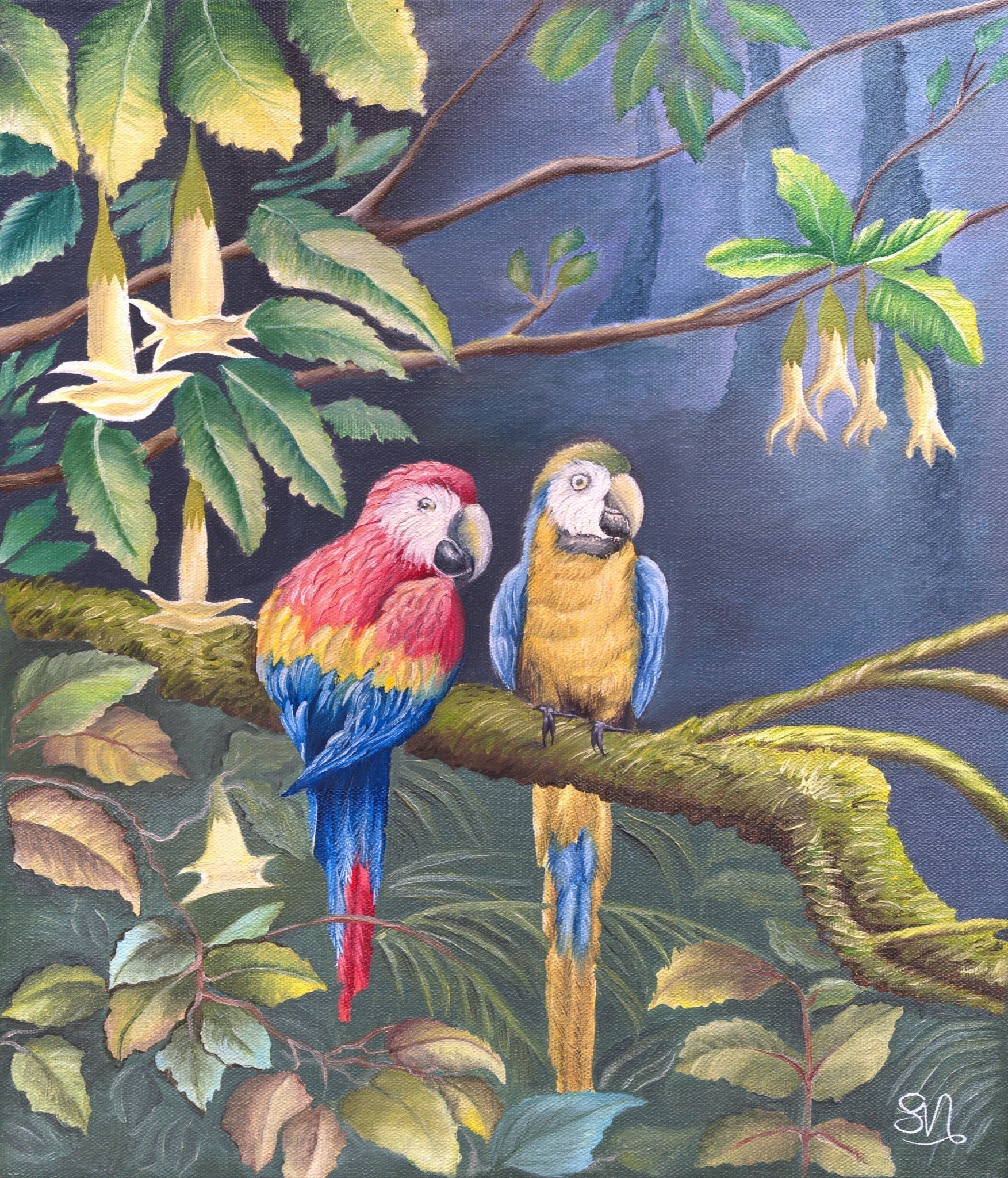 "Tropical Parrots" - Wildlife Painting Canvas Art Print